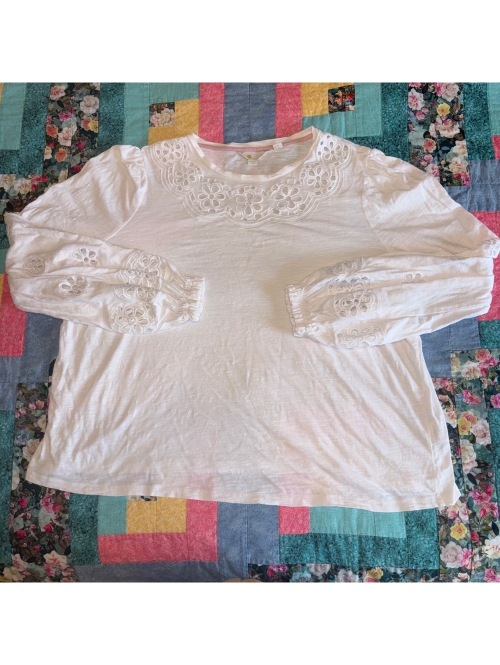 Boden $98 Rn: 118027 Summer Woman’s 20/22 White Long Sleeve Top Floral Details